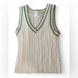 V Neck Sweater Vest White Cable Knit
